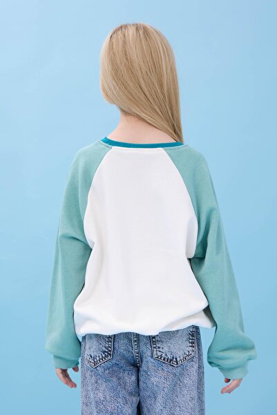 Perendi Εποχιακό φούτερ για κορίτσια με στάμπα ελέφαντα με λαιμόκοψη - Ecru/Çağla