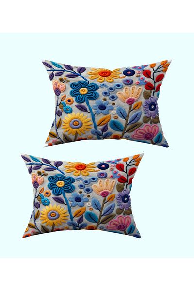 Hayal Dekoratif Gift Set of 2 Throw Pillow Cases in Digital Printed Blue Yellow Colors 30X50