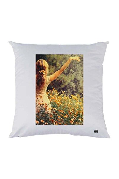 Generic Girl In Flower Garden Printed Throw Pillow White/Yellow/Green 30x30cm