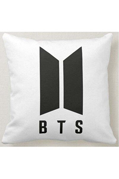 Generic BTS Logo Printed Decorative Pillow White 40x40centimeter