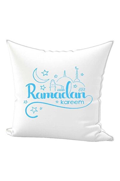 Generic Ramadan Kareem Printed Throw Pillow White/Blue 30x50cm