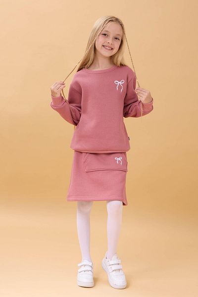 Perendi Girl's Embroidered Hooded Skirt College Suit – Dusty Rose