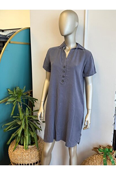 DOLCE QUEEN Women's Polo Neck Short Sleeve Button Dress