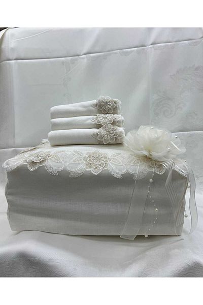 HMZ Special Design Dowery Set. Linen Zippered Bag + Towel + Bagflower