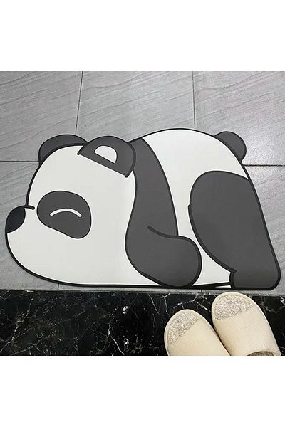 OEM Covor baie universal, absorbant, antiderapant, uscare rapida, 60x40 cm, Negru si Alb, Panda