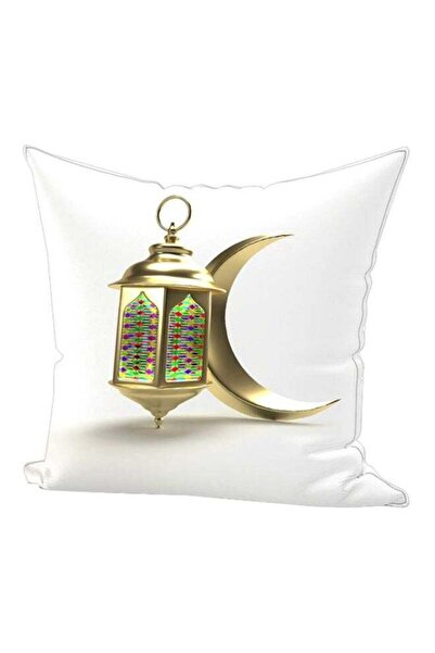 Generic Ramadan Lantern Printed Throw Pillow White/Gold/Green 45x45cm