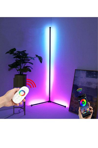 Generic مصباح أرضي زاوية عصري RGB - ارتفاع 55 بوصة، قابل للتعتيم، 20 واط، مع 356 وضع إضاءة حسب الحالة المزاجية، بسيط