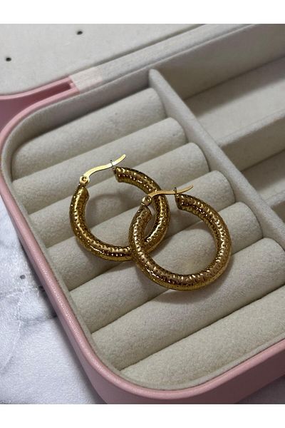Akiha Aksesuar Vintage Xuping Earrings with Ring Model Leather Motif