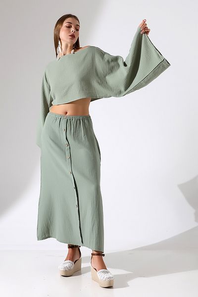 Dreamlike Bohemian Style Kokonat Buttoned a Form Muslin Skirt - 100% Cotton