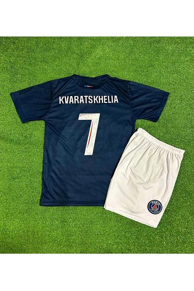 BARBITOS Psg 2024/25 New Season Kvaratskhelia Number 7 Home Children's Jersey Set of 2 (Navy Blue)/Z14S