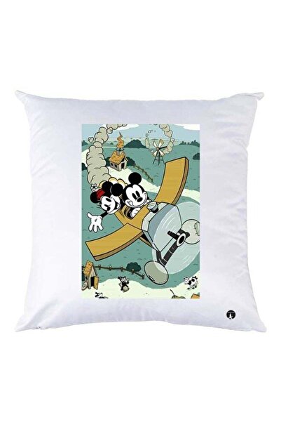 Generic Mickey And Minnie Mouse Printed Throw Pillow White/Green/Brown 30x30cm