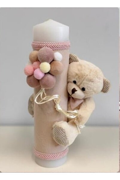 OEM Lumânare decorativă cu ursuleț de pluș și baloane roz pastel