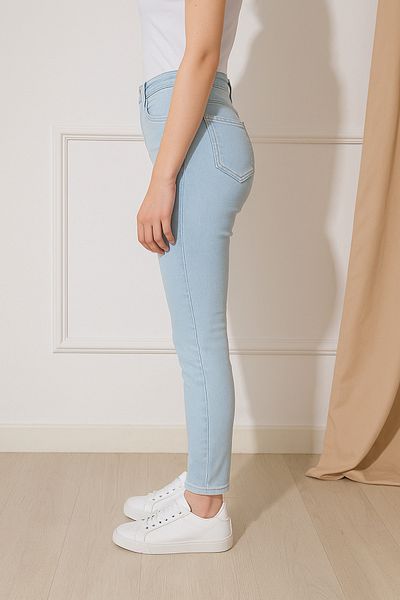 DELDNM Bagy Women's Ice Blue High Waist Lycra Stretchy Fit Casual Skinny Narrow Leg Jeans Denim Pants