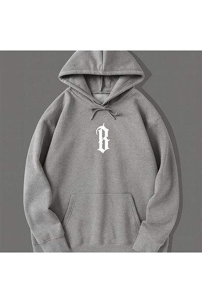 CLASSY.MODA Hooded Letter B Printed Sweatshirt
