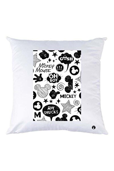 Generic Mickey Mouse Printed Throw Pillow White/Black 30x30cm