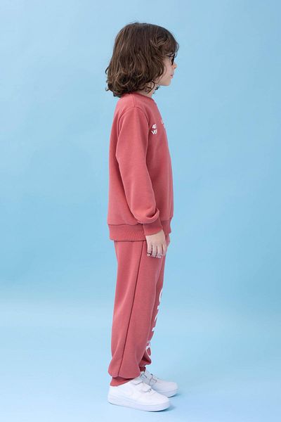 Perendi Boy's Crew Neck Printed Seasonal Top and Bottom Set - Tile