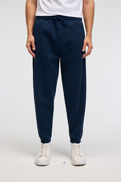 GRIMELANGE Ansel Men's Elastic Narrow Leg Three-Pocket Soft Organic Cotton Navy Blue Sweatpants