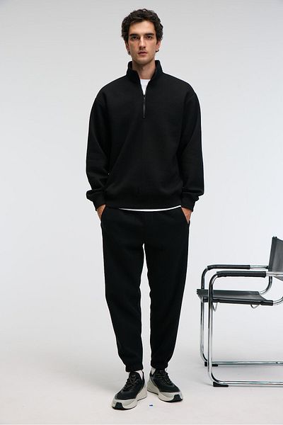 GRIMELANGE Ansel Men's Elastic Narrow Leg Three-Pocket Soft Organic Cotton Black Sweatpants