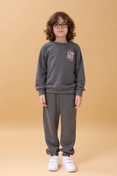 Perendi Boys' Seasonal Double Suit with Embroidery Print Detail - Anthracite