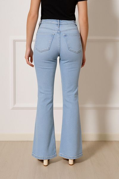 DELDNM Vanessa Women's Snow Blue High Waist Lycra Flare Spanish Leg Jean Jeans