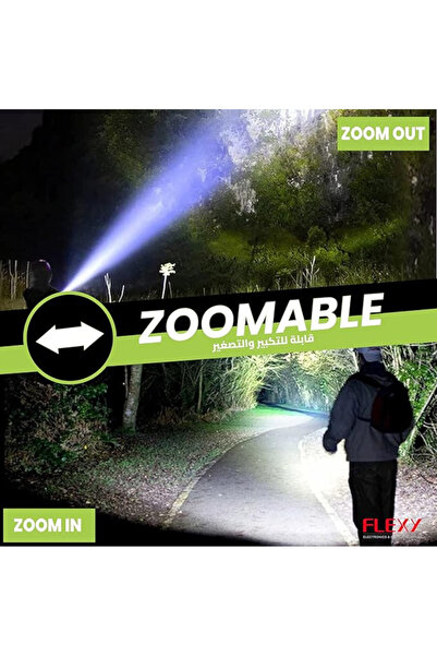flexy Light Rechargeable Flashlight: 1000M Irradiation, ZOOM Illumination, Unbreakable PC Lens,