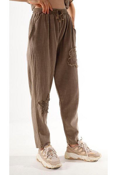 shE tekstil Floral Sequined Linen Trousers