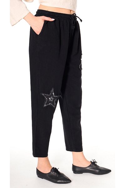 shE tekstil Floral Sequined Linen Trousers