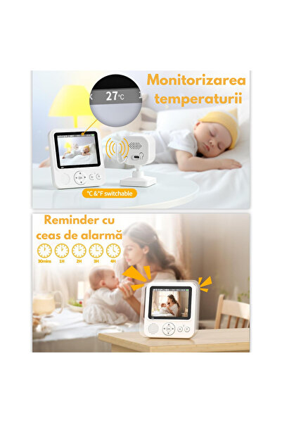 VisionHub Monitor digital pentru bebeluși și cameră audio-video wireless pentru supravegherea bebelușilor, baterie de 1500mAh, IPS de 2,8”