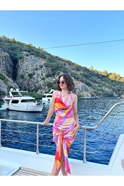 Sude Kızanlıklı Rochie cu modele multicolore cu detaliu de șireturi