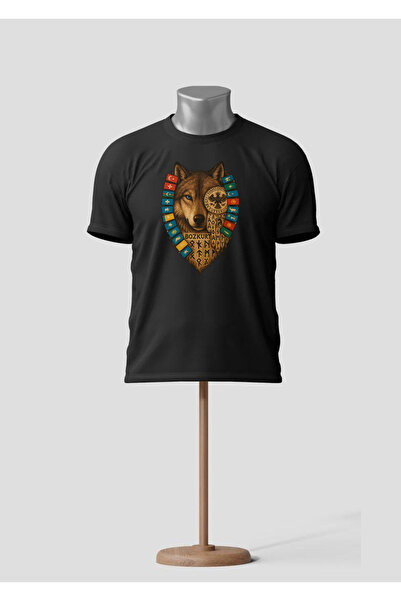 barsdepo Gray Wolf Printed T-Shirt, Oversize Unisex Black T-Shirt