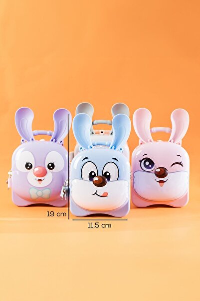 HEDİYE FİKRİ Lockable Metal Piggy Bank with Cute Soft Eared Rabbit Design – 15X15X7 Cm, Colorful, Durable