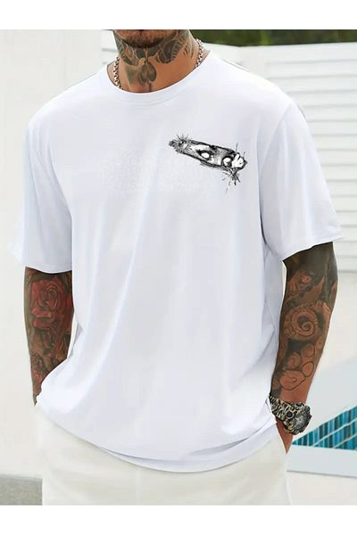 PENTHİLUS Men Short Sleeve Round Neck Geometric Pattern T-Shirt for Summer Outdoor Activities
