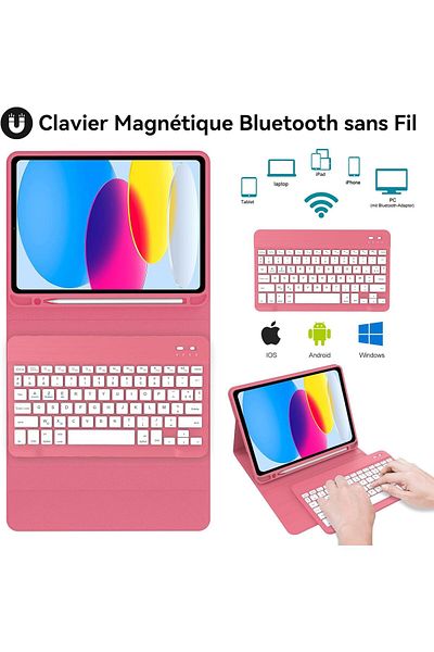 m.tk moveteck iPad 11Th Generation A16 2025 / 10Th Generation 10.9 Compatible Tablet Case with Keyboard Wireless Bluetooth Pen Compartment