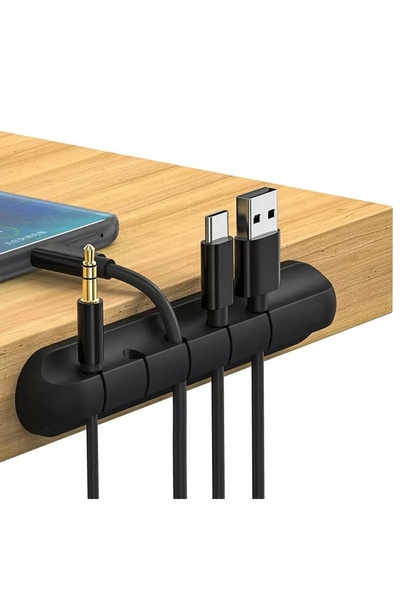 OEM Organizator cabluri, suport autoadeziv, Pentru orice tip de mobilier, Silicon, Negru