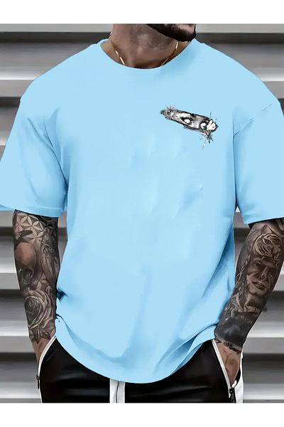 PENTHİLUS Men Short Sleeve Round Neck Geometric Pattern T-Shirt for Summer Outdoor Activities