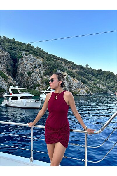 Sude Kızanlıklı Мини рокля с детайли от възел, обгръщаща тялото