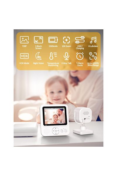 VisionHub Digital Baby Monitor and Wireless Audio-Video Camera for Baby Surveillance, 1500mAh battery, 2.8”IPS