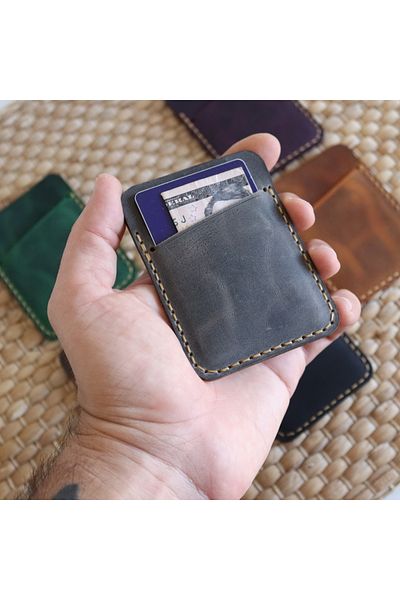 Derici Amca One Shot Genuine Leather Minimal Vertical Card Holder