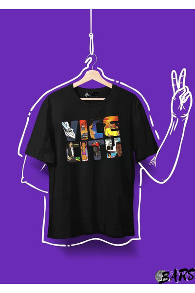 barsdepo Μπλουζάκι με στάμπα Vice City, Μπλουζάκι μεγάλου μεγέθους Unisex Μαύρο