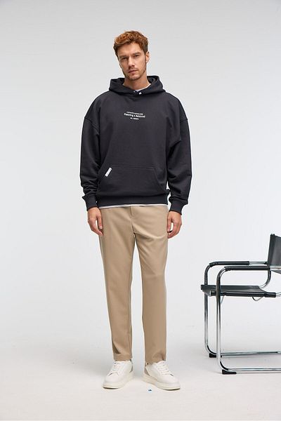 GRIMELANGE Clay men's 100% cotton Hooded snap Printed pocket decorated label anthracite sweatshirt