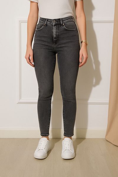 DELDNM Bagy Women's Smoked High Waist Lycra Stretchy Fit Comfortable Skinny Narrow Leg Jeans Denim Pants