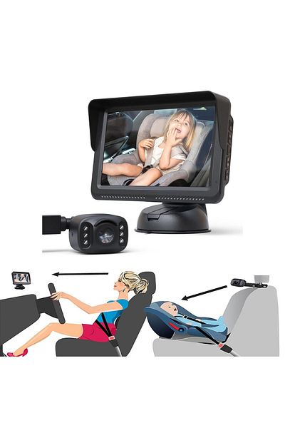 VisionHub HD car video camera for monitoring babies and children, Baby monitor with 1080p resolution 5 inch