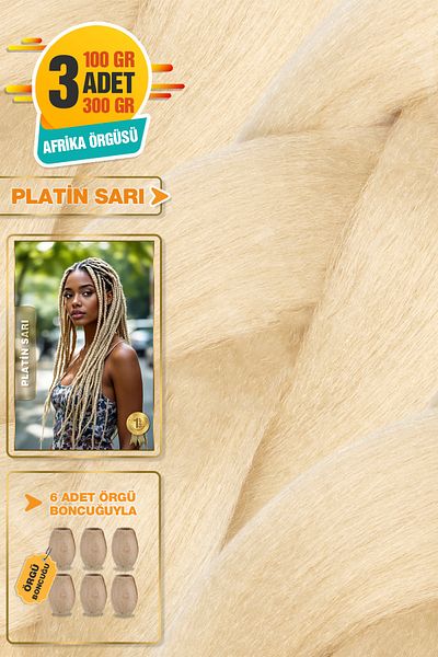 TAM TARZ 3Pcs Fiber Synthetic Hair for African Braiding - Platinum Blonde + 6Pcs Braiding Beads