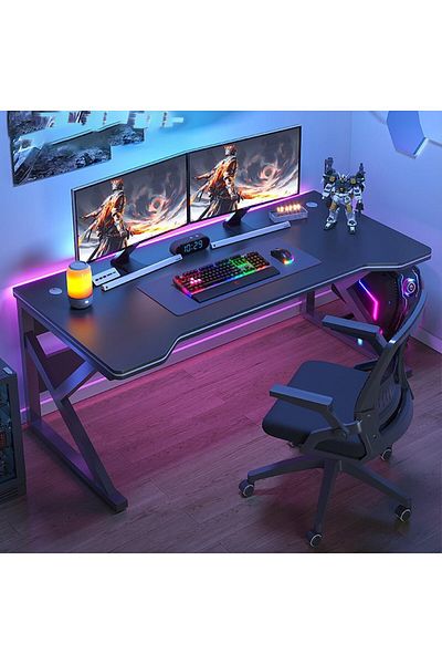 Generic Large Gaming Desk 120x60x75cm, Computer Desk K-Shaped Gaming Table, Game Workstation Black