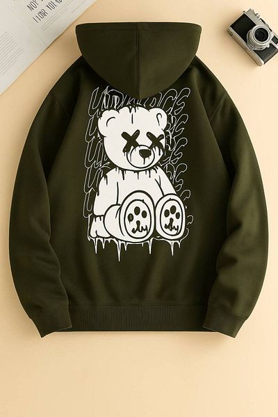 CLASSY.MODA Bear Printed Hooded Sweatshirt