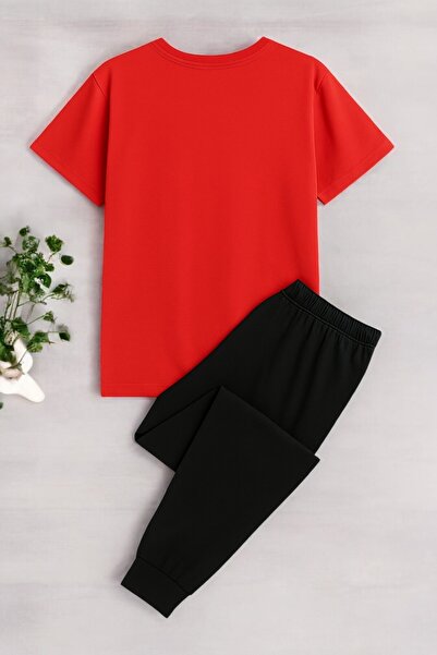 Trend Sizde Unisex Red Ciao Printed Top and Bottom Tracksuit Set