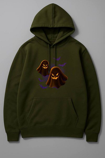 CLASSY.MODA Ghost and Bat Pattern Hooded Sweatshirt