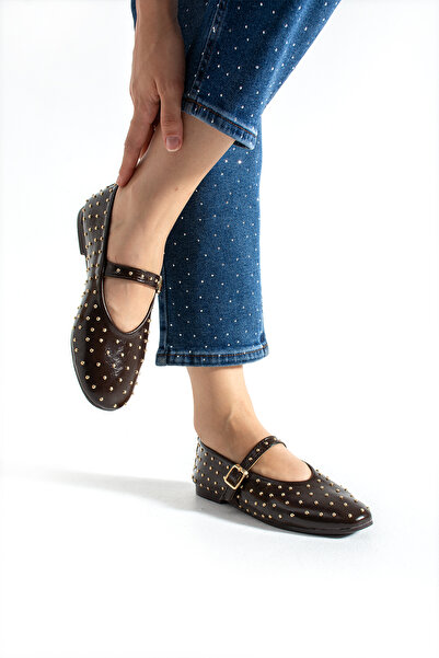 Neva'nın Butiği Dona Trop Detailed Leather Stylish Ballerinas