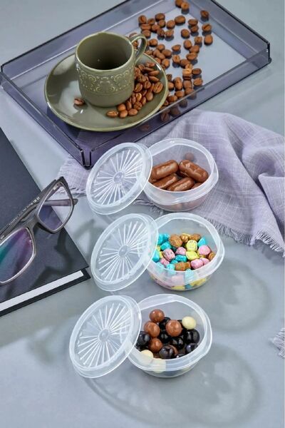 Evvano 6-Piece Transparent Mini Sauce Bowl with Fan Lid - Ketchup Mayonnaise Container - Coffee Side Candy Turkish Delight Bowl