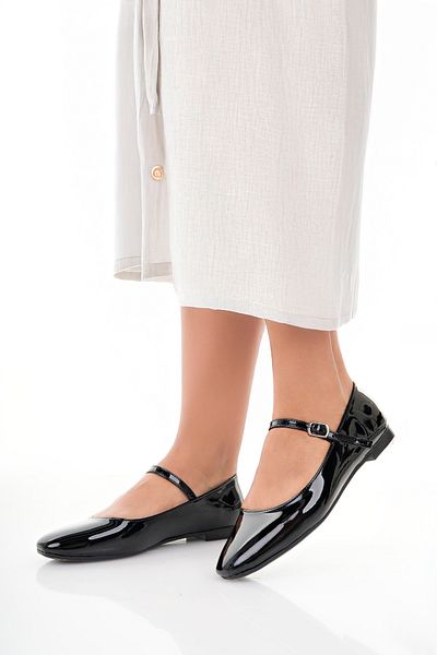 Firibu Women's Ballerinas Black Strappy Belted Lightweight Comfortable Stylish Business Office Daily Shoes Campaign Shoes